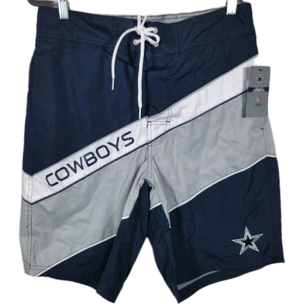 NFL Dallas Cowboys Mens Large Board Shorts Navy Grey Colorblock Swim Trunks NEW